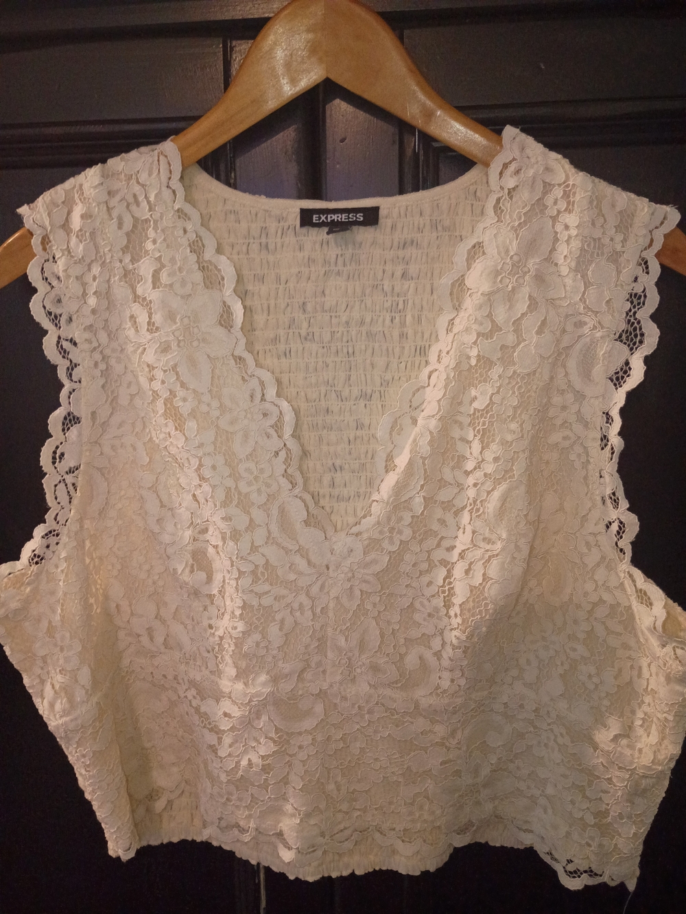 Express Ivory Floral Lace V-Neck Cropped Top